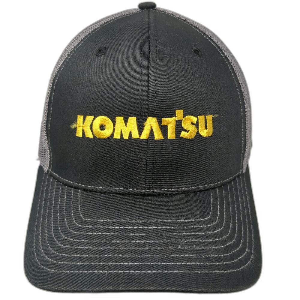 Richardson Trucker Hat Black One Size Komatsu Yellow Logo Mesh Back Snapback